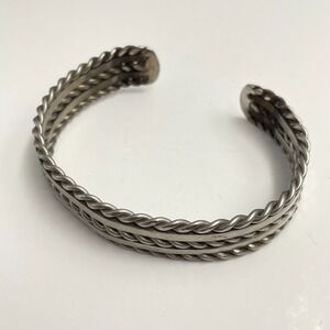 Vintage 90s Silver Tone Twisted Cable Cuff Bracelet Boho Minimalist Jewelry